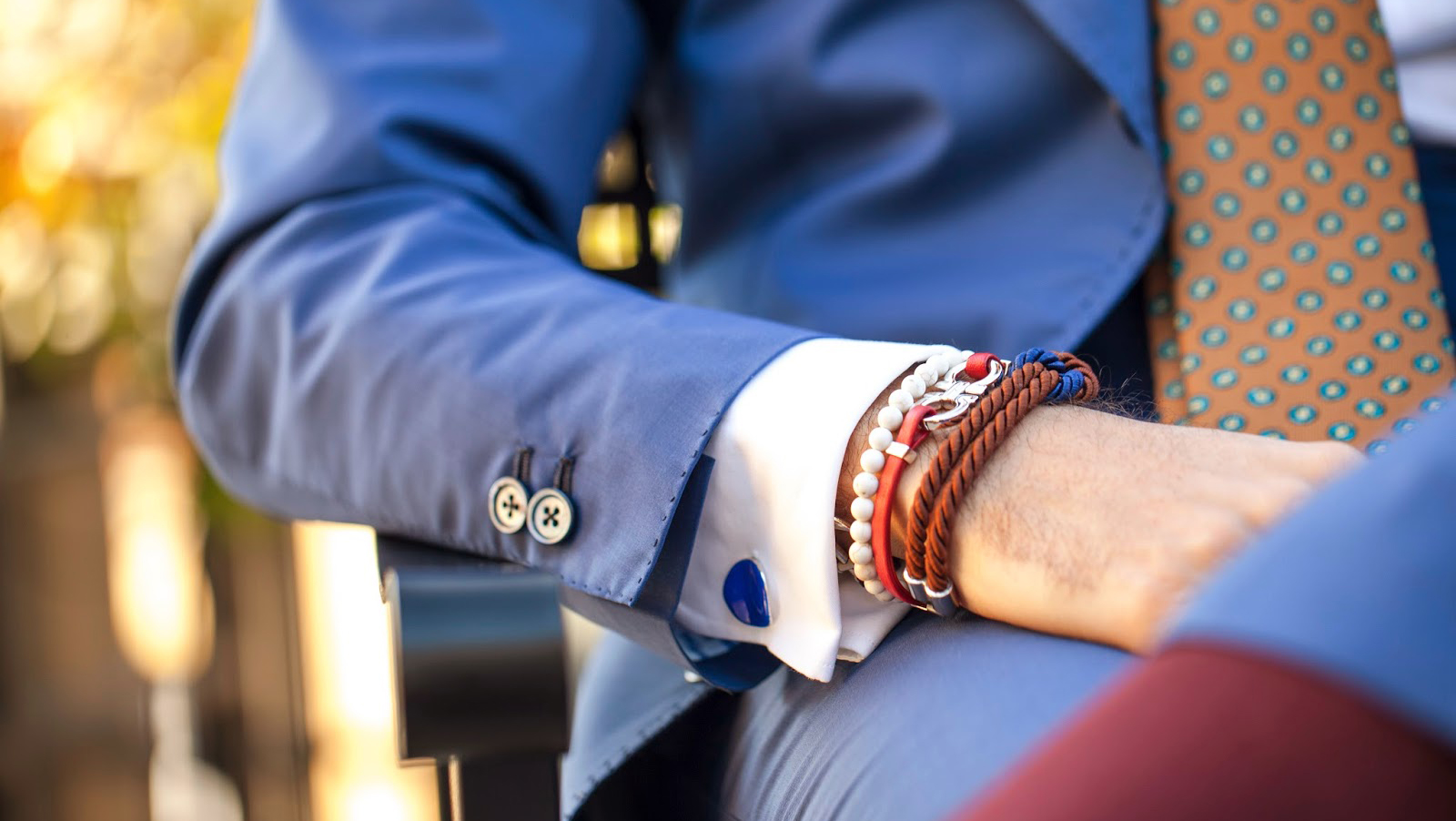 blue suit, bracelet and tie combo